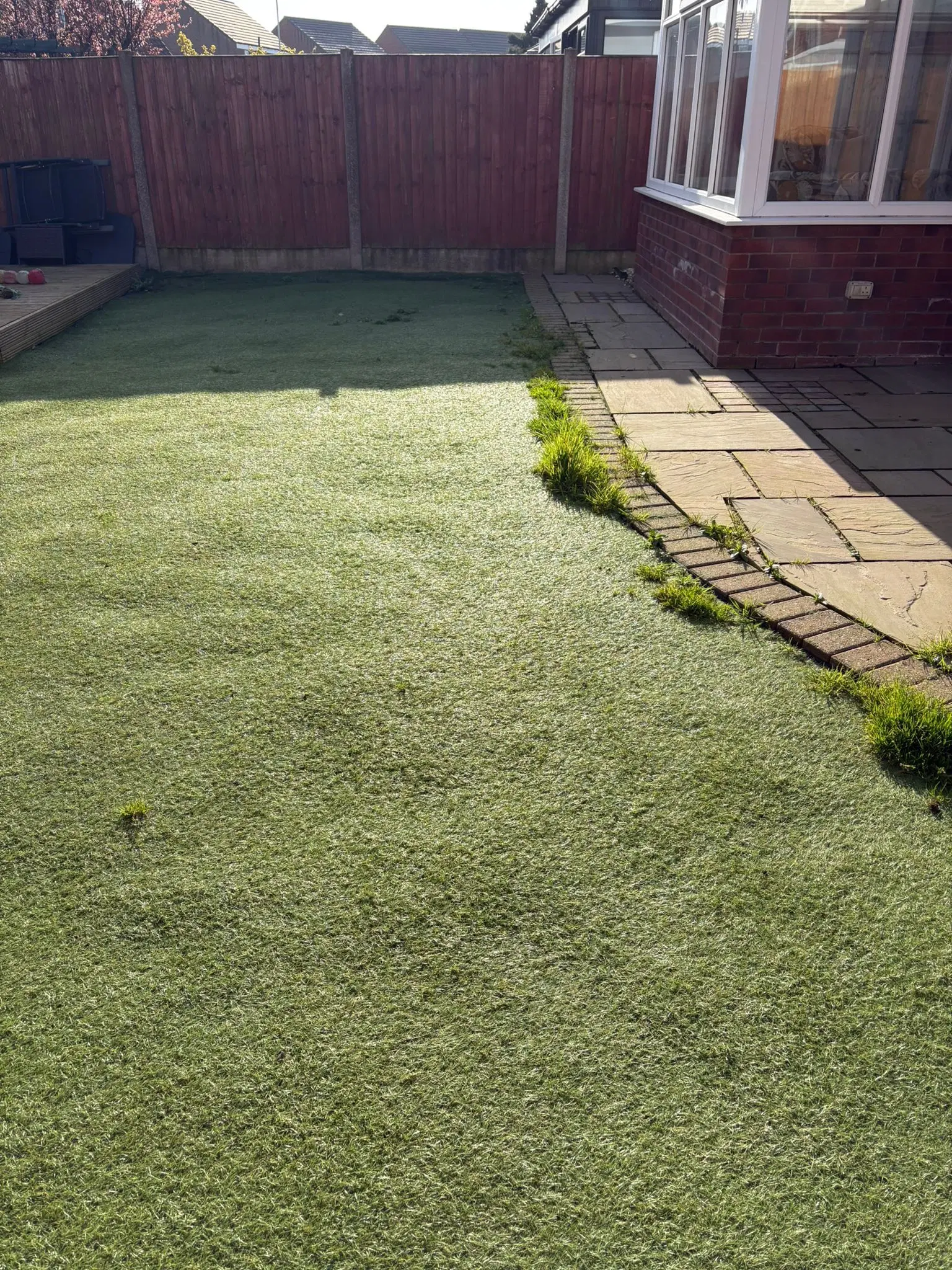 Before artificial grass cleaning in a residential back garden
