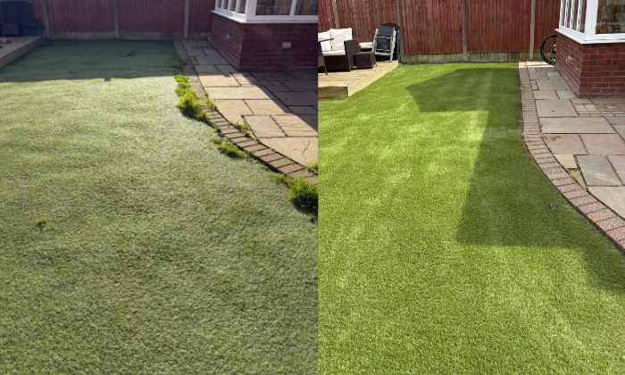 Before and after of Garden lawn — full restoration
